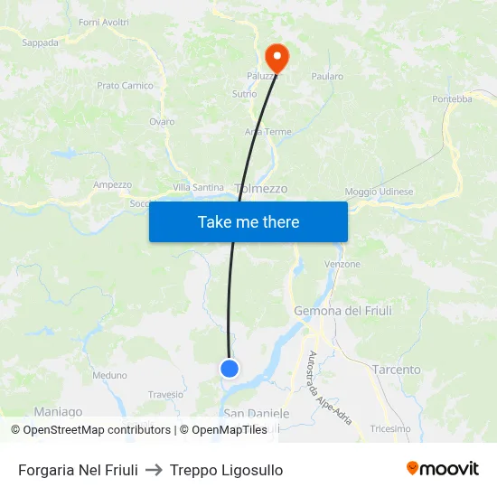 Forgaria Nel Friuli to Treppo Ligosullo map