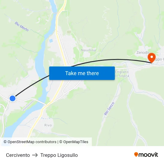 Cercivento to Treppo Ligosullo map
