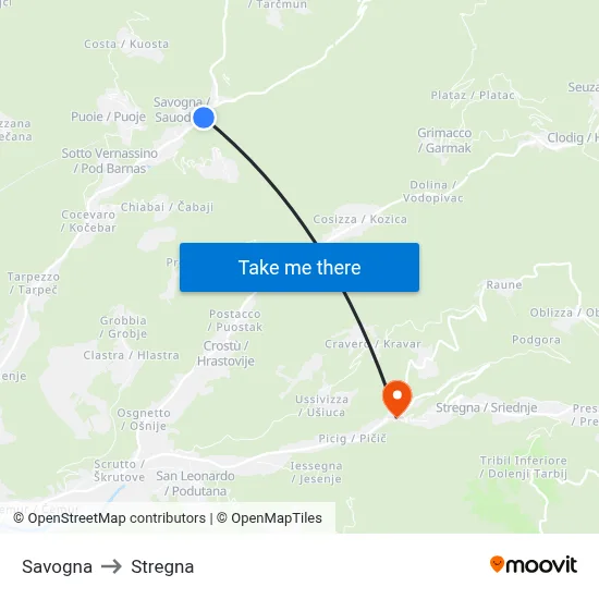 Savogna to Stregna map