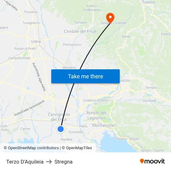 Terzo d'Aquileia to Stregna map