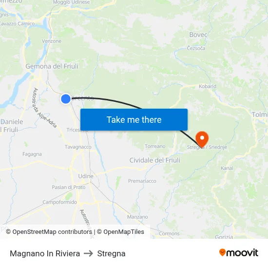 Magnano in Riviera to Stregna map