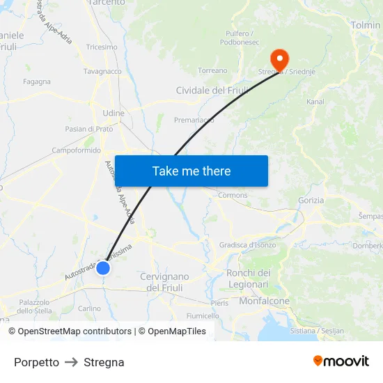 Porpetto to Stregna map
