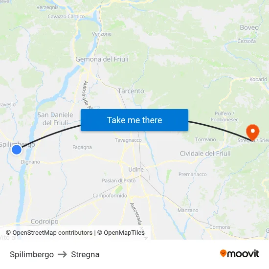 Spilimbergo to Stregna map