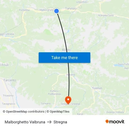Malborghetto Valbruna to Stregna map