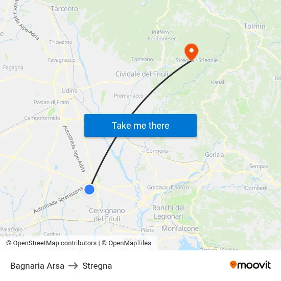 Bagnaria Arsa to Stregna map