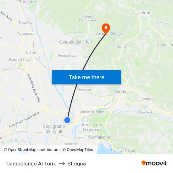 Campolongo al Torre to Stregna map