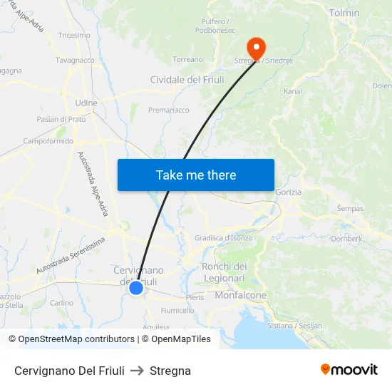 Cervignano del Friuli to Stregna map
