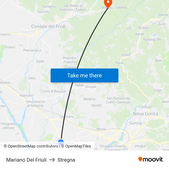 Mariano del Friuli to Stregna map