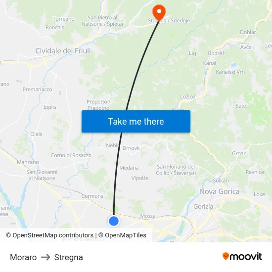 Moraro to Stregna map