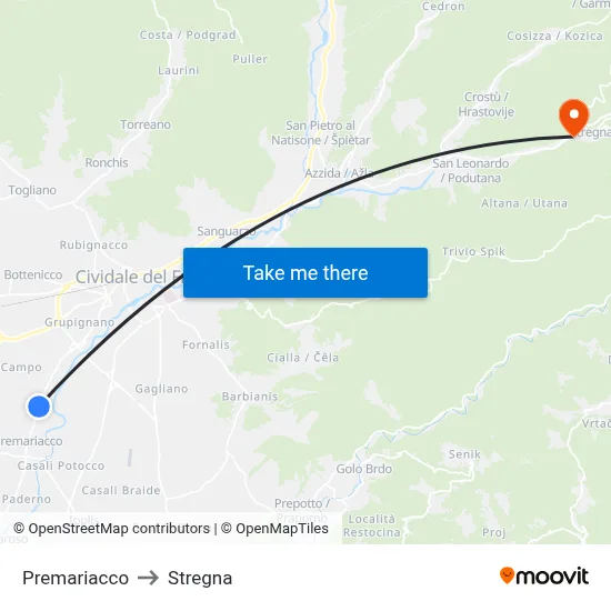Premariacco to Stregna map
