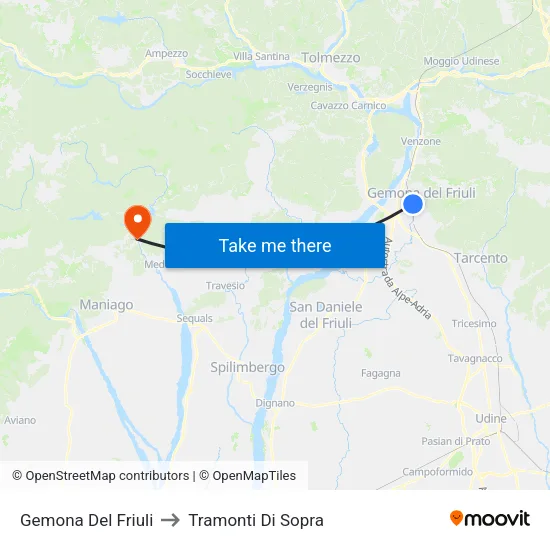 Gemona Del Friuli to Tramonti Di Sopra map