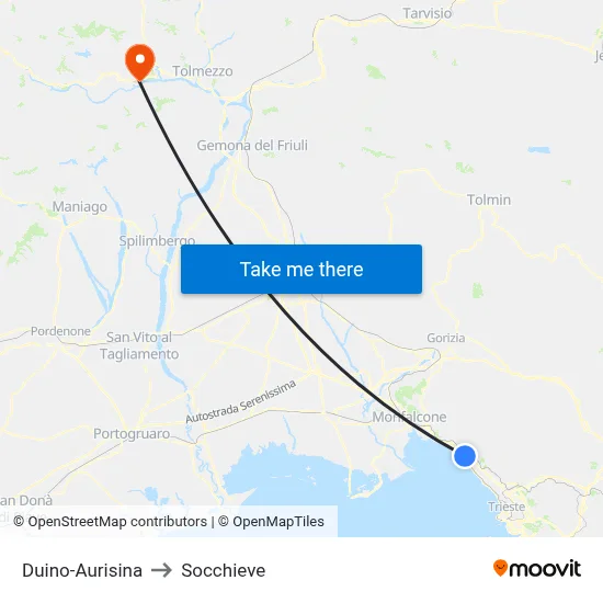 Duino-Aurisina to Socchieve map