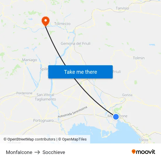 Monfalcone to Socchieve map