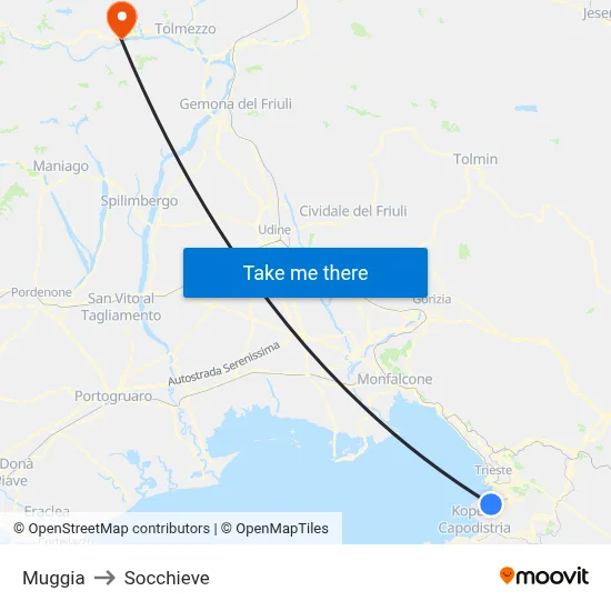 Muggia to Socchieve map