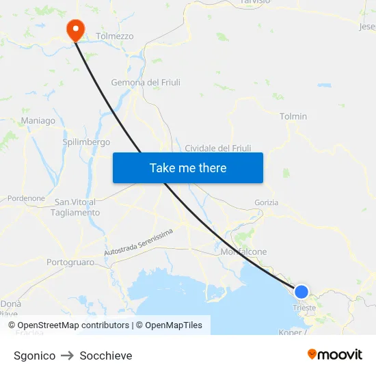 Sgonico to Socchieve map