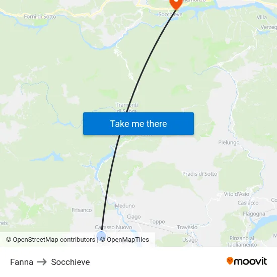 Fanna to Socchieve map