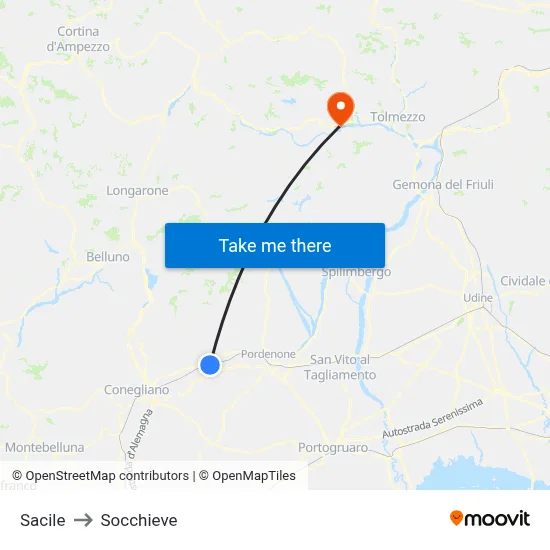Sacile to Socchieve map
