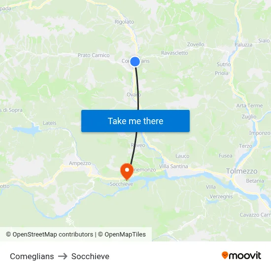 Comeglians to Socchieve map