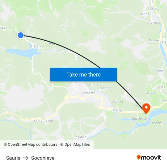 Sauris to Socchieve map