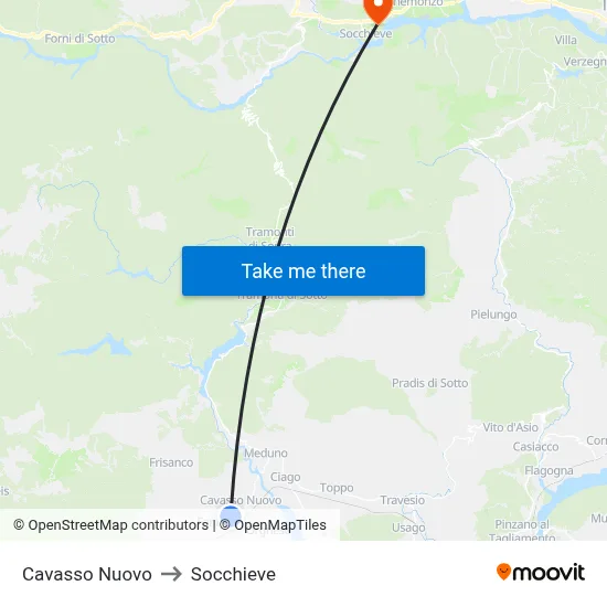 Cavasso Nuovo to Socchieve map