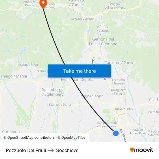 Pozzuolo del Friuli to Socchieve map