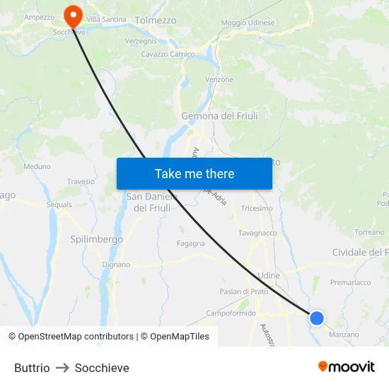 Buttrio to Socchieve map