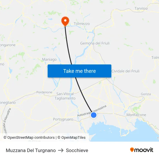 Muzzana del Turgnano to Socchieve map