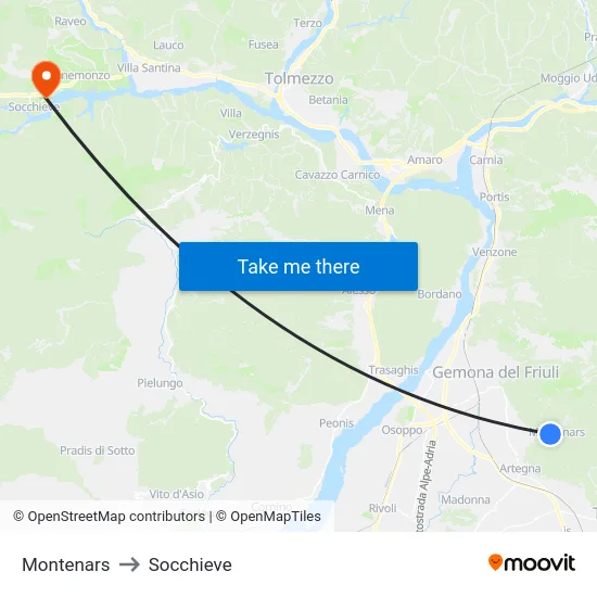 Montenars to Socchieve map