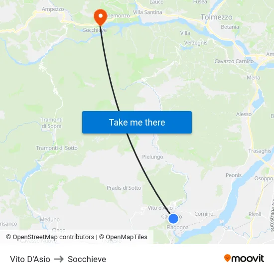 Vito d'Asio to Socchieve map