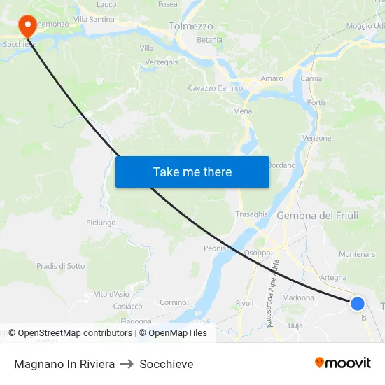 Magnano In Riviera to Socchieve map
