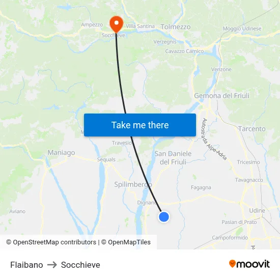 Flaibano to Socchieve map