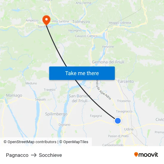Pagnacco to Socchieve map