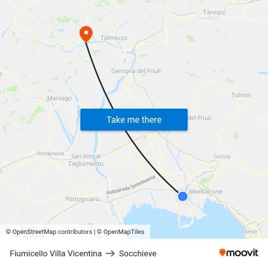 Fiumicello Villa Vicentina to Socchieve map