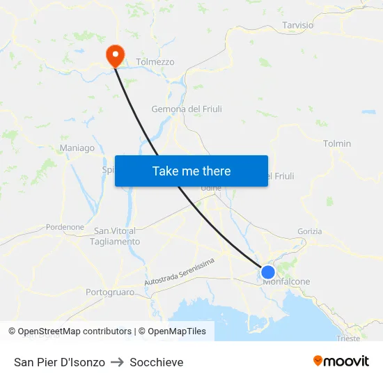 San Pier D'Isonzo to Socchieve map