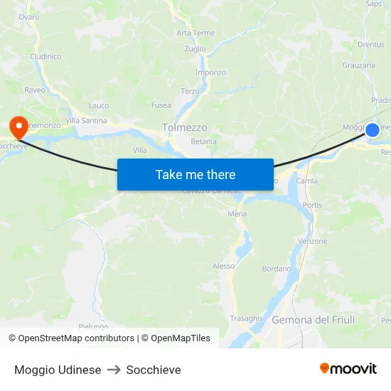 Moggio Udinese to Socchieve map