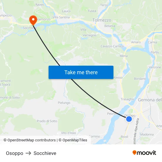 Osoppo to Socchieve map