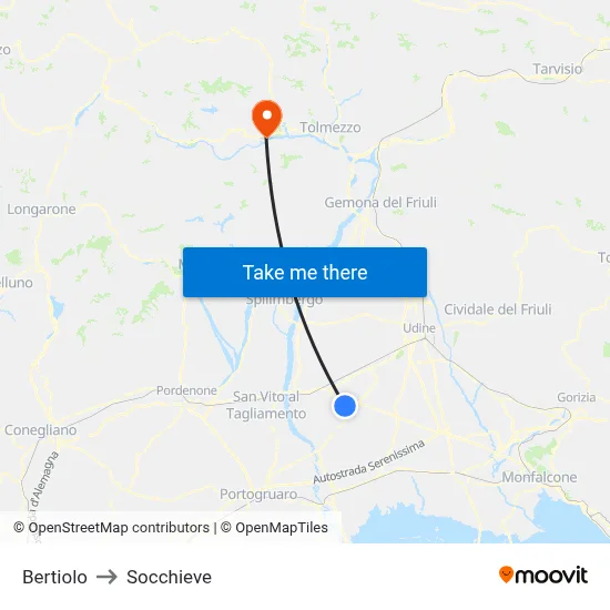 Bertiolo to Socchieve map