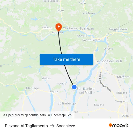 Pinzano Al Tagliamento to Socchieve map