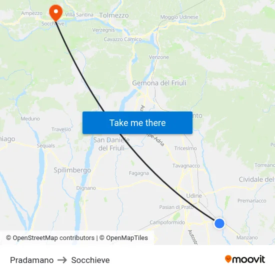 Pradamano to Socchieve map