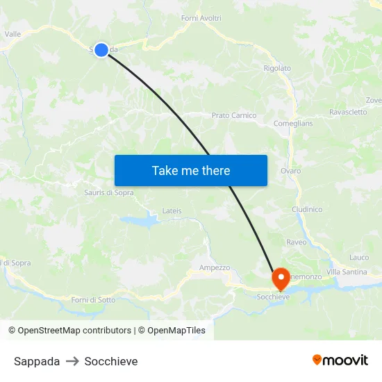 Sappada to Socchieve map