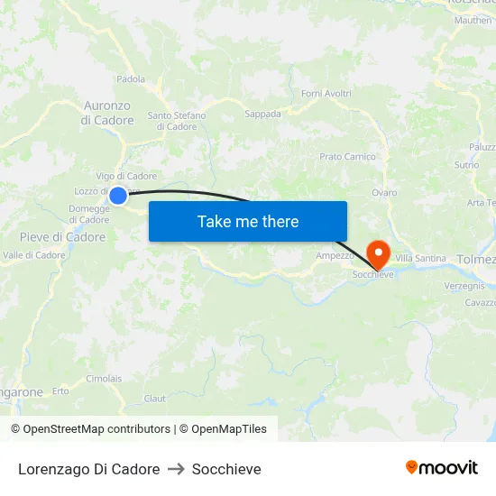 Lorenzago di Cadore to Socchieve map