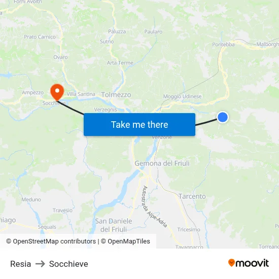 Resia to Socchieve map