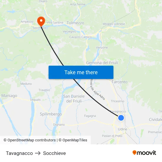Tavagnacco to Socchieve map