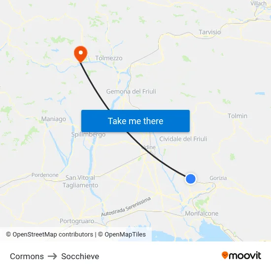 Cormons to Socchieve map