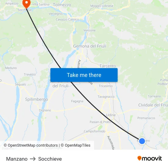 Manzano to Socchieve map