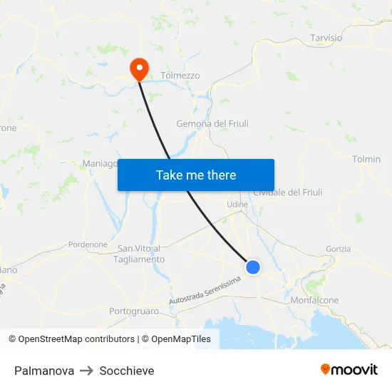 Palmanova to Socchieve map