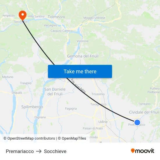 Premariacco to Socchieve map