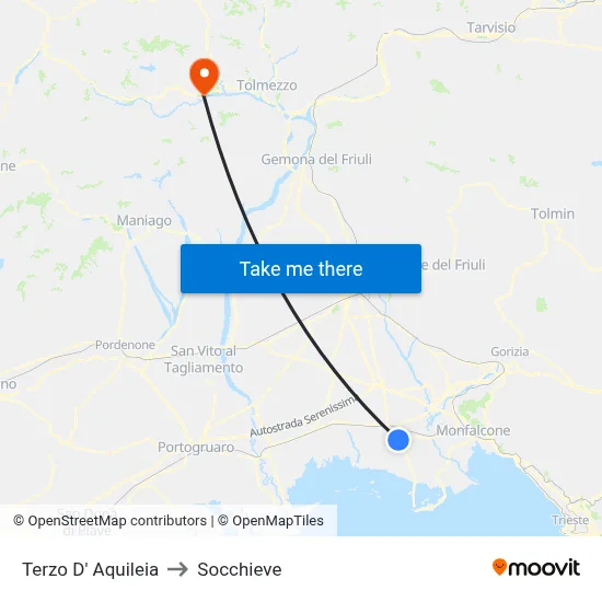 Terzo d'Aquileia to Socchieve map