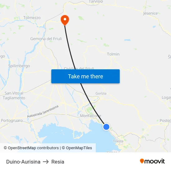 Duino-Aurisina to Resia map