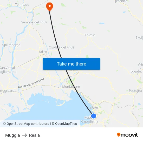 Muggia to Resia map